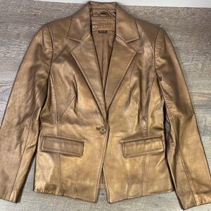 Tribal Metallic Bronze Genuine Leather Blazer – Size 4